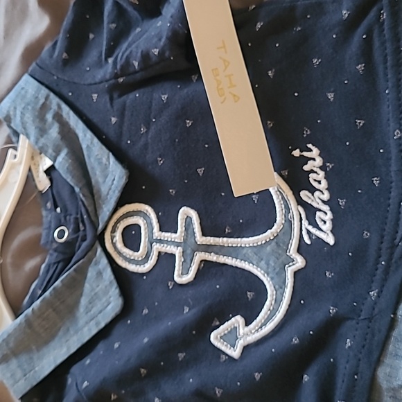 Tahari Romper Shorts, Blue and Khaki, 3/6months - Picture 4 of 6